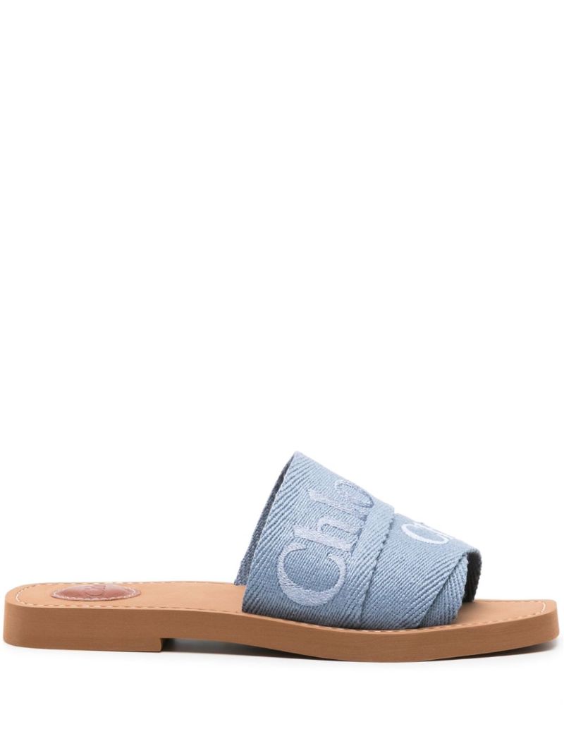 Blue Woody Logo Embroidered Slides