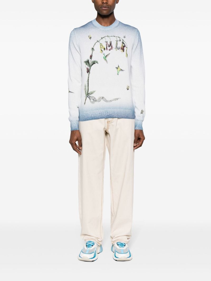 White Hummingbird-embroidered Cotton Sweater