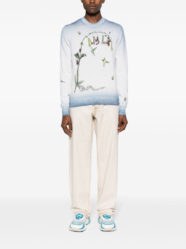 White Hummingbird-embroidered Cotton Sweater