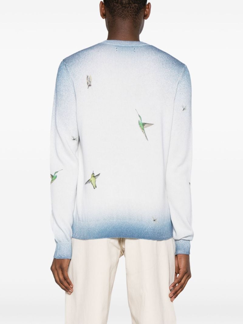 White Hummingbird-embroidered Cotton Sweater