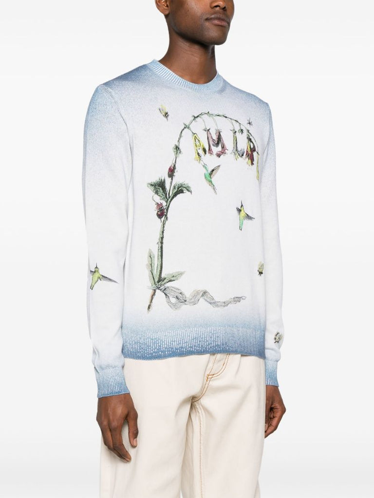 White Hummingbird-embroidered Cotton Sweater