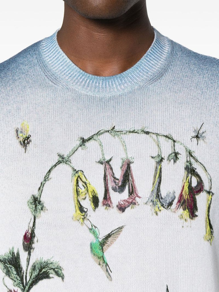 White Hummingbird-embroidered Cotton Sweater