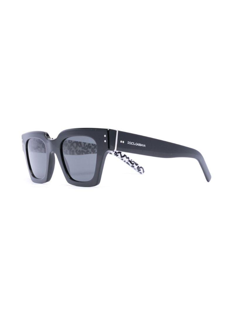 Black Logo Print Square Frame Sunglasses
