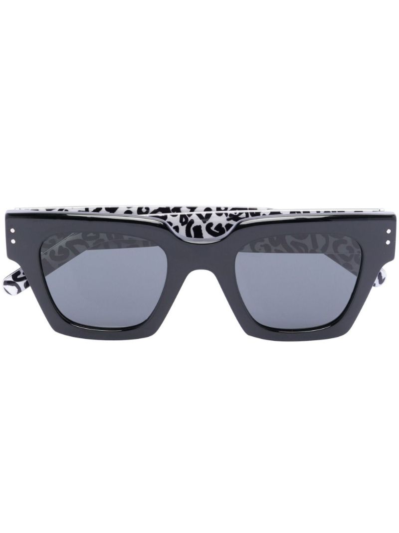 Black Logo Print Square Frame Sunglasses