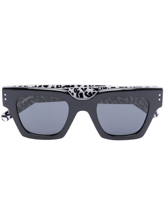 Black Logo Print Square Frame Sunglasses