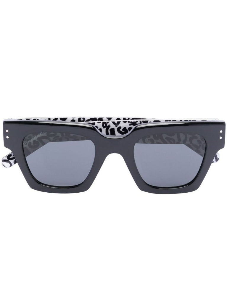 Black Logo Print Square Frame Sunglasses