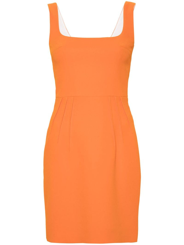 Orange Crepe Square-neck Dress