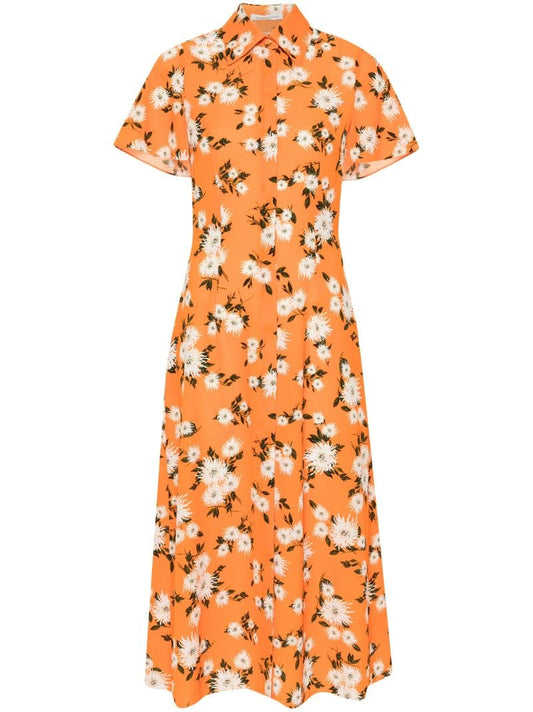 Orange Florencia Floral-print Shirt Dress
