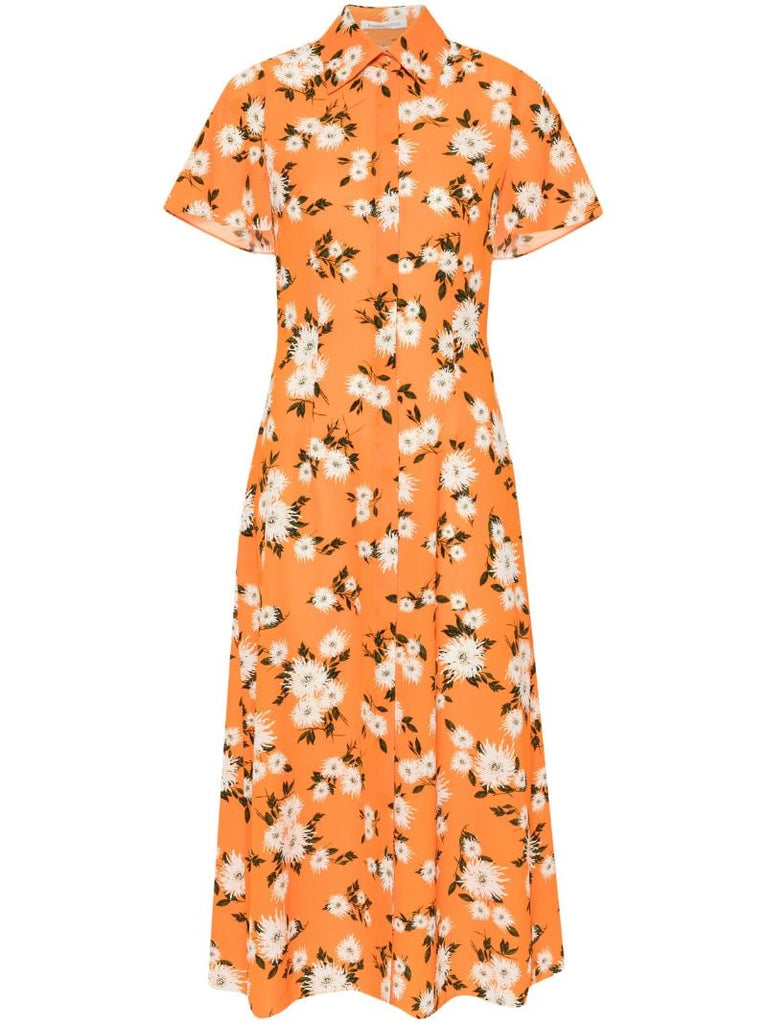 Orange Florencia Floral-print Shirt Dress