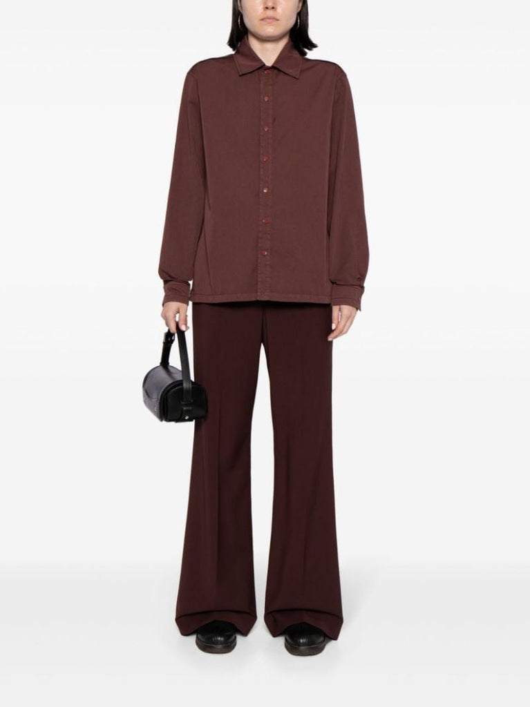 Brown Spread-collar Cotton Shirt