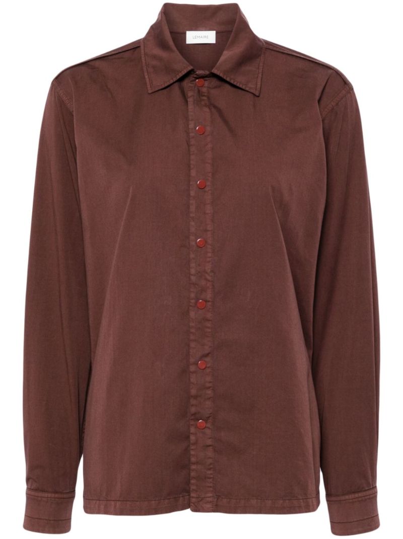 Brown Spread-collar Cotton Shirt