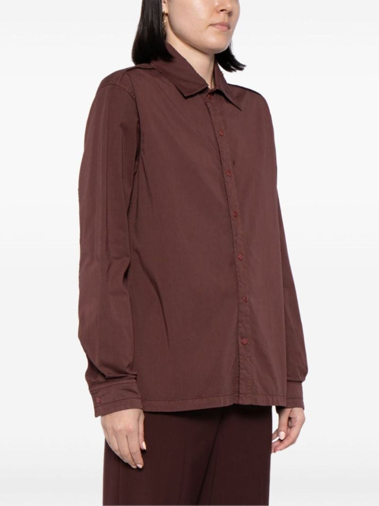 Brown Spread-collar Cotton Shirt
