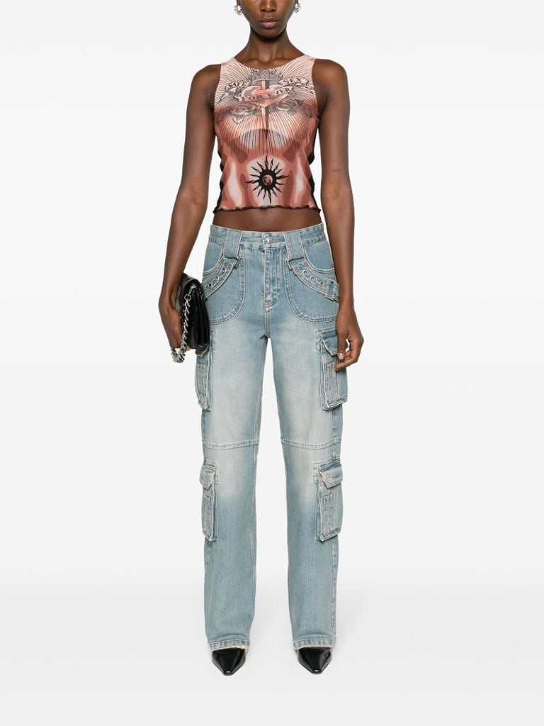 Blue Low-rise Cargo Jeans