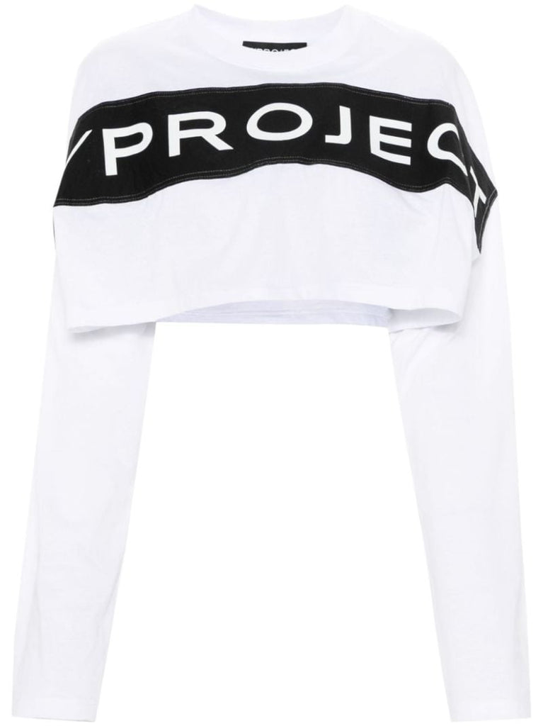 White Logo-appliquÃ_x0083_Â© Cropped T-shirt