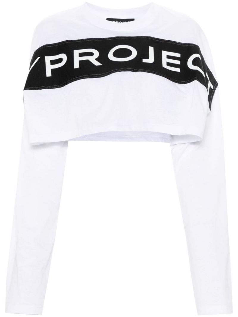 White Logo-appliquÃ_x0083_Â© Cropped T-shirt