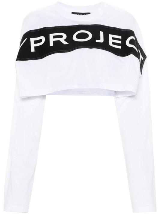 White Logo-appliquÃ_x0083_Â© Cropped T-shirt