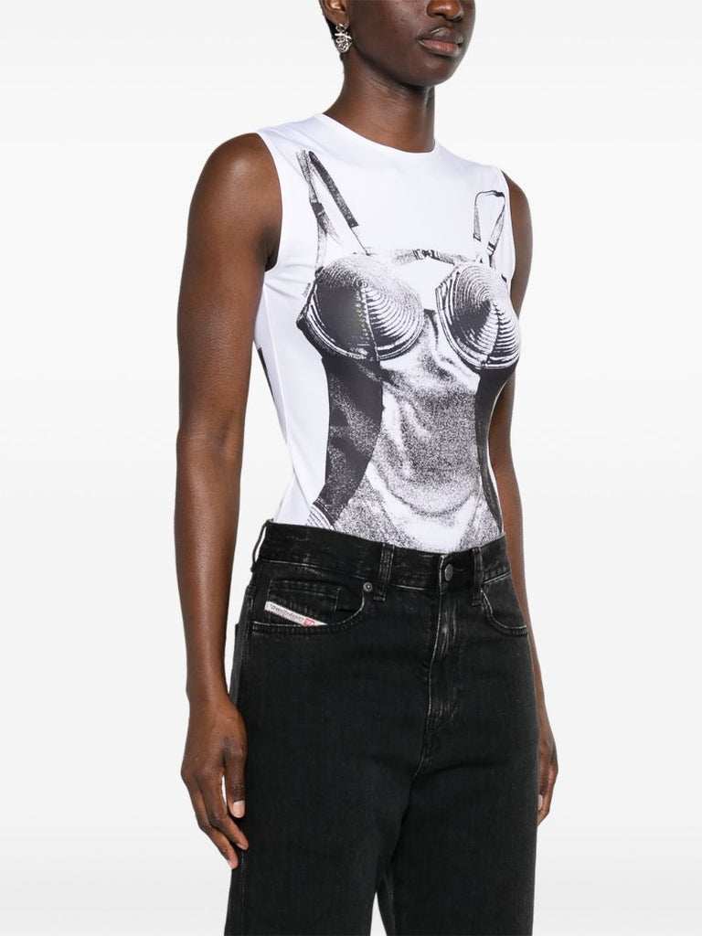 White Trompe L'oeil-print Bodysuit