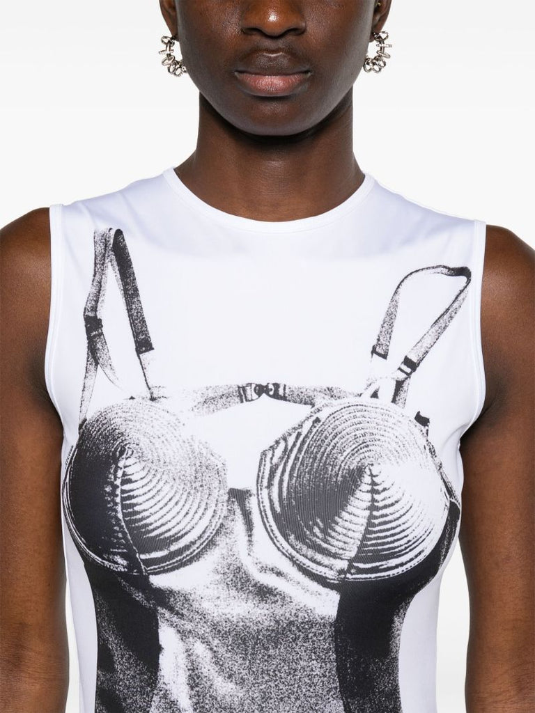 White Trompe L'oeil-print Bodysuit