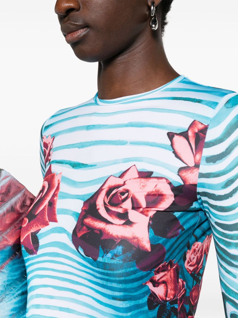 Blue Morphing Rose-print Top