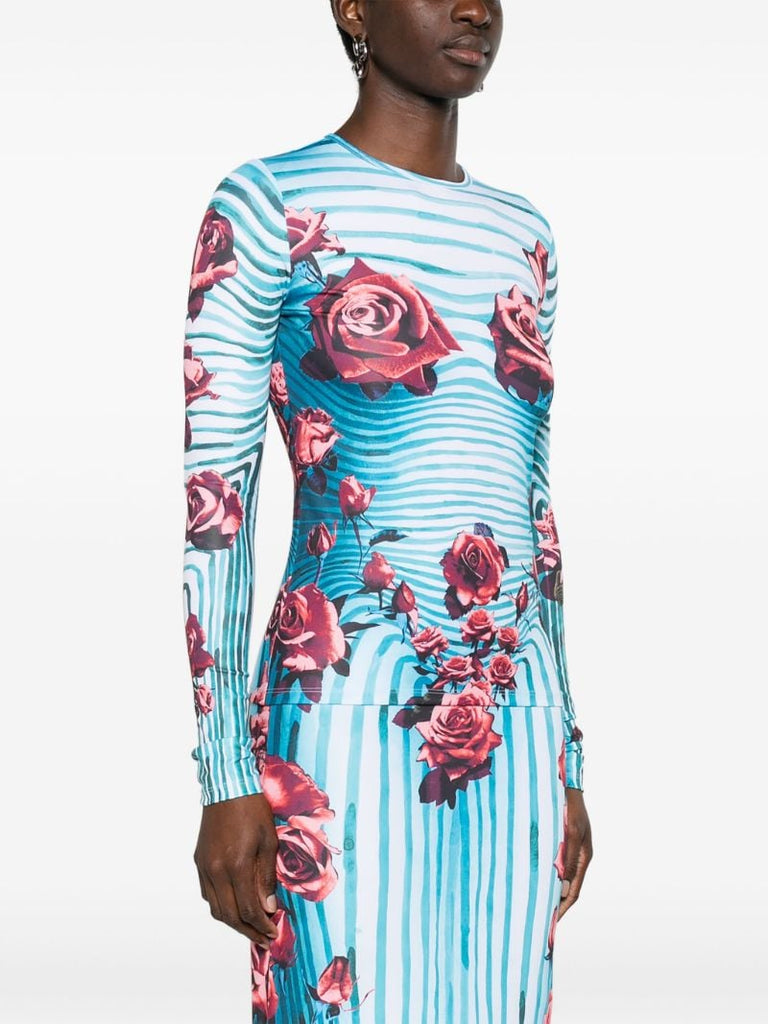 Blue Morphing Rose-print Top
