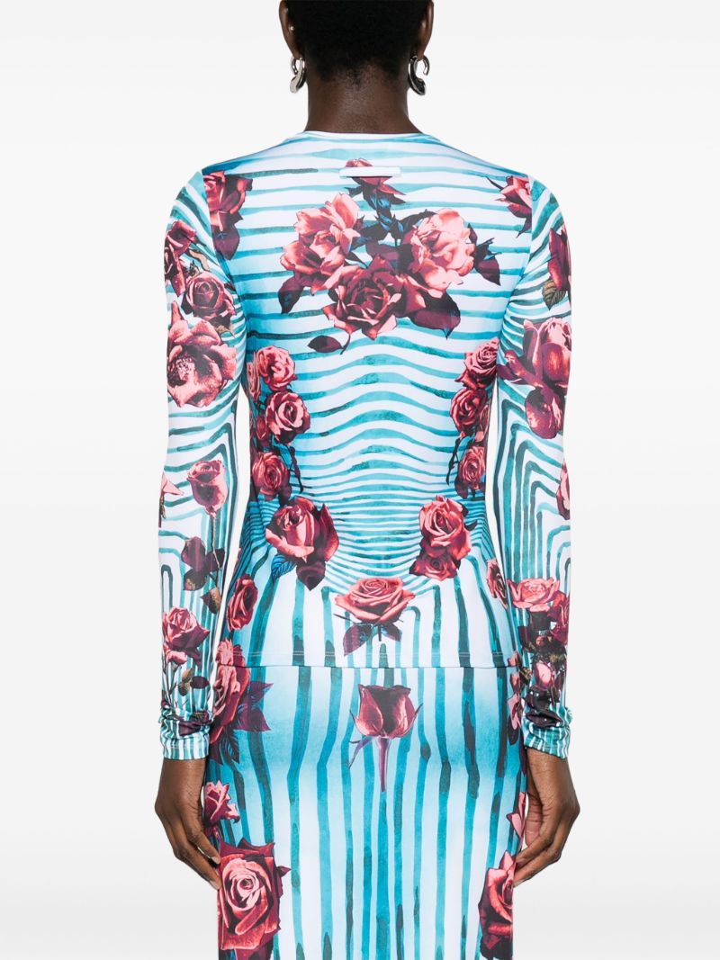 Blue Morphing Rose-print Top