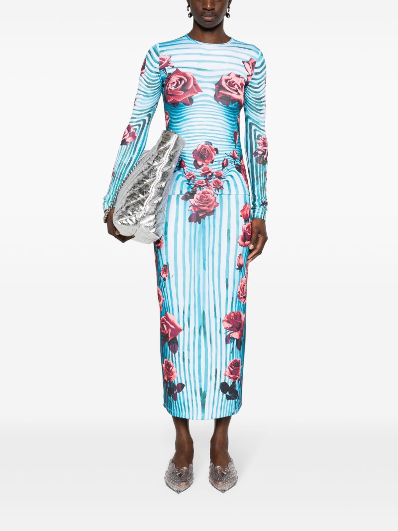 Blue Morphing Rose-print Top