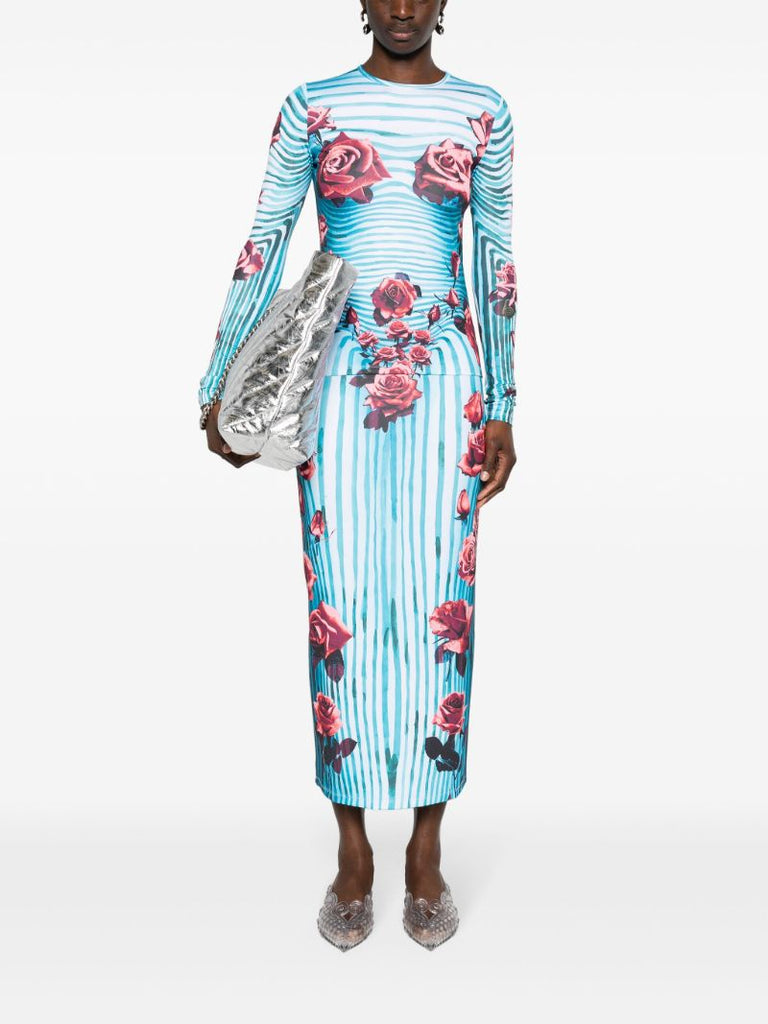 Blue Morphing Rose-print Top