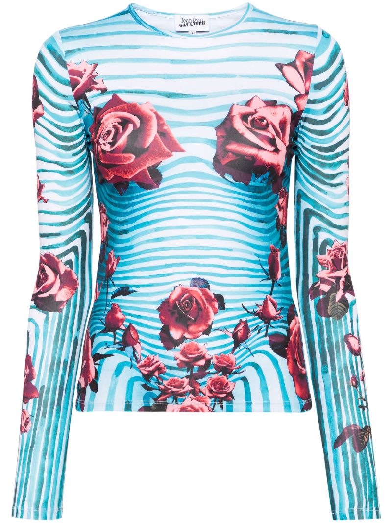 Blue Morphing Rose-print Top