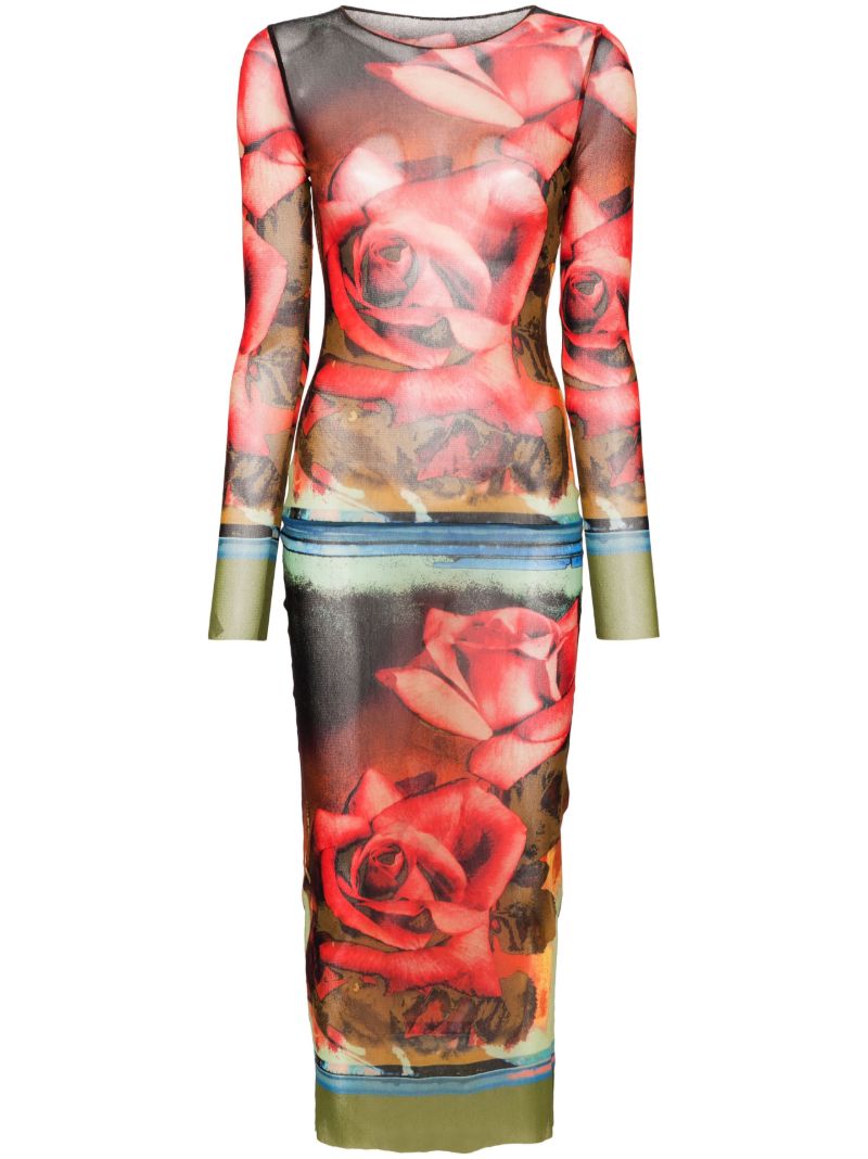 Red Rose-print Midi Dress