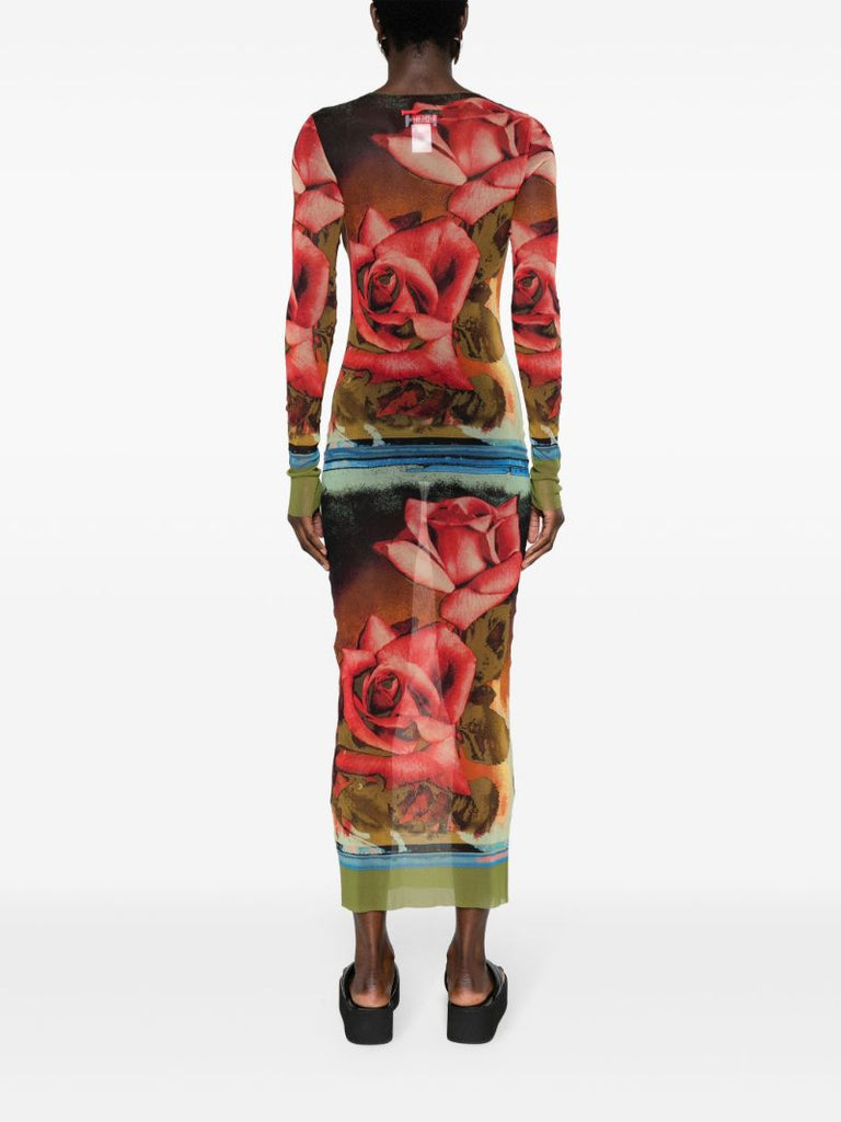 Red Rose-print Midi Dress