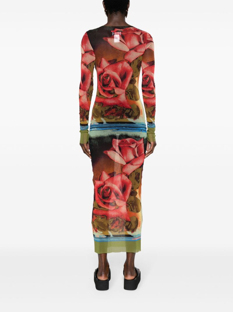 Red Rose-print Midi Dress