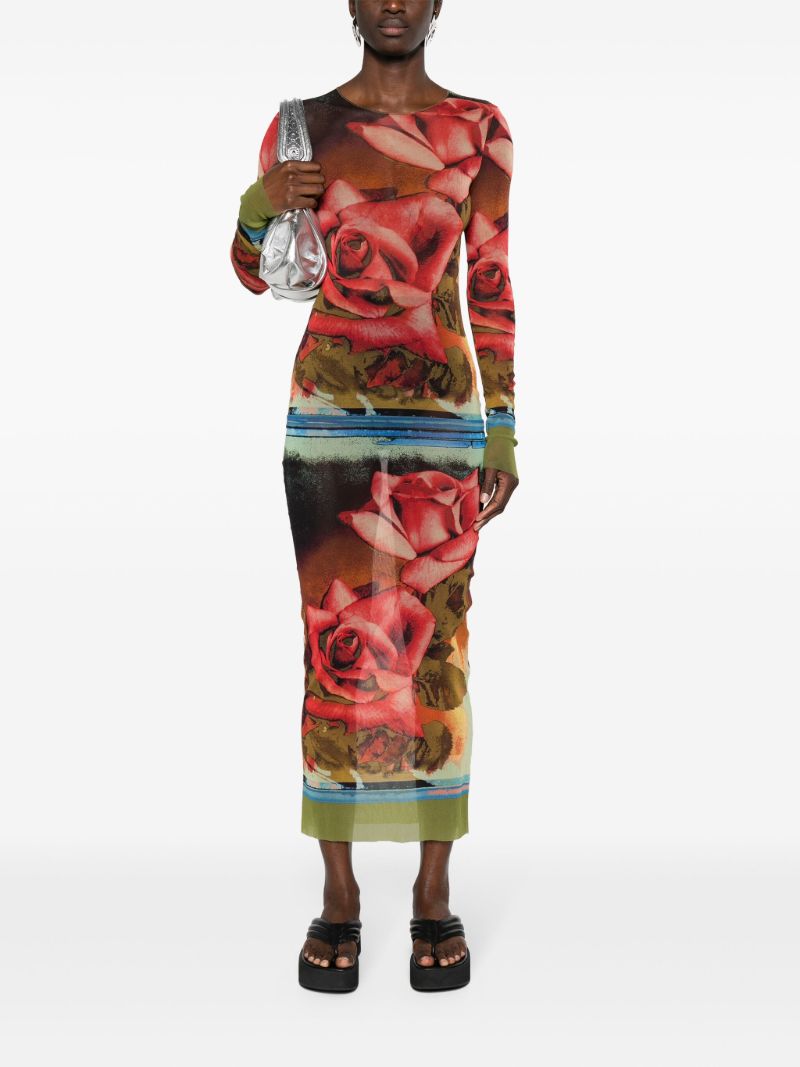 Red Rose-print Midi Dress