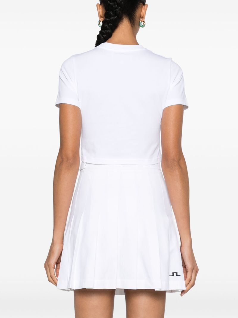 White Logo Print Cropped Cotton T-shirt