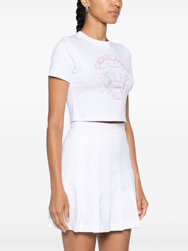 White Logo Print Cropped Cotton T-shirt