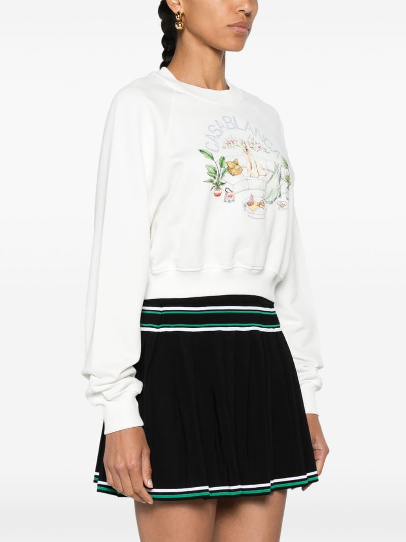 White Logo Print Organic Cotton Cropped Sweatshirt