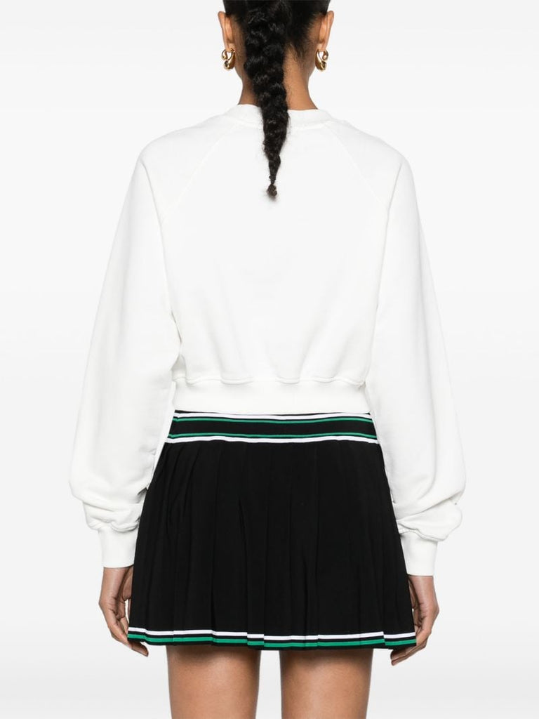 White Logo Print Organic Cotton Cropped Sweatshirt