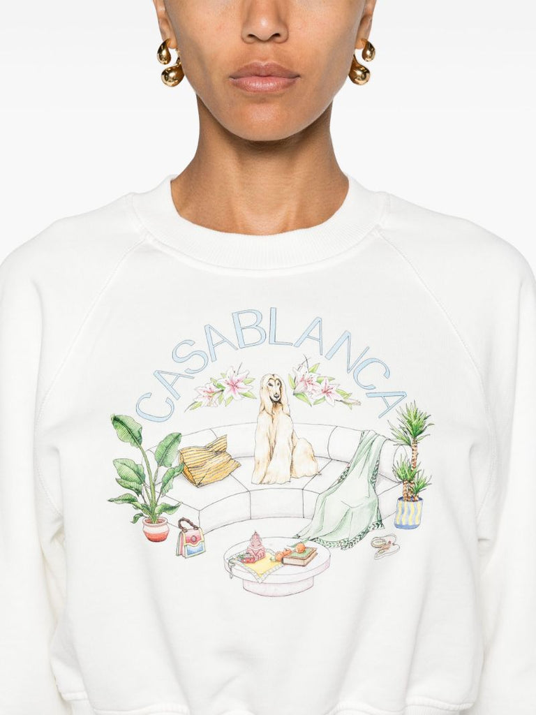 White Logo Print Organic Cotton Cropped Sweatshirt