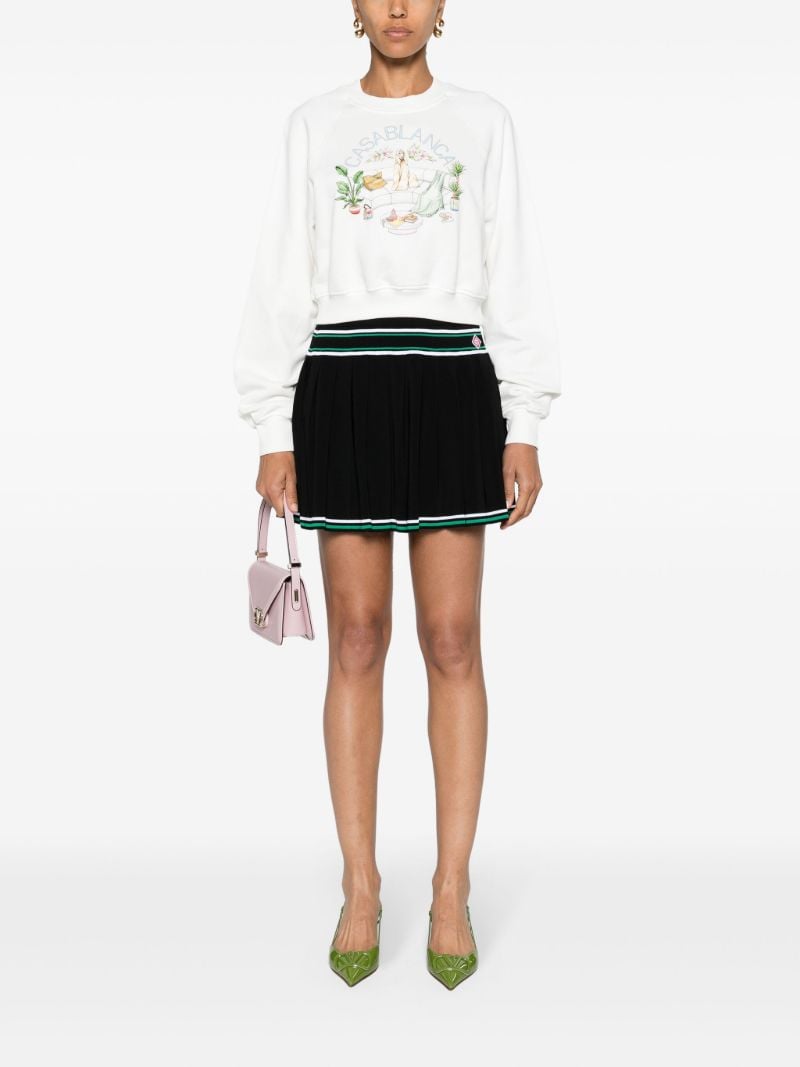 White Logo Print Organic Cotton Cropped Sweatshirt