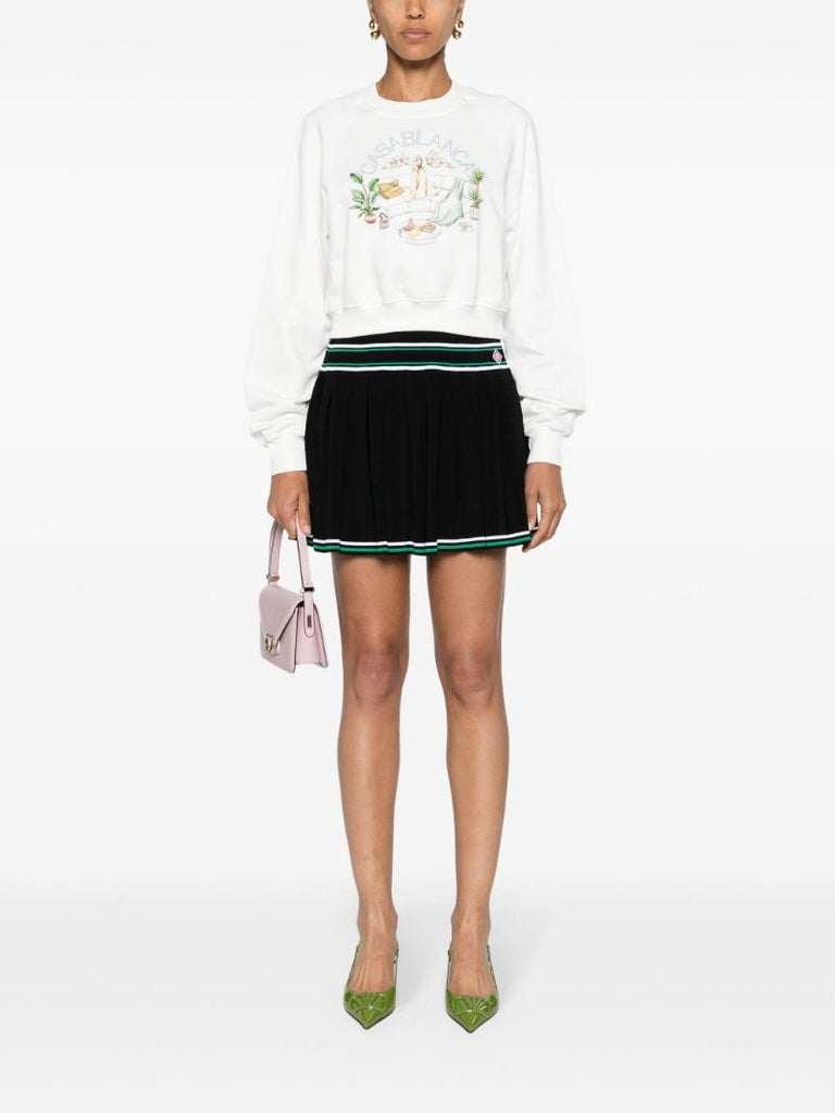 White Logo Print Organic Cotton Cropped Sweatshirt