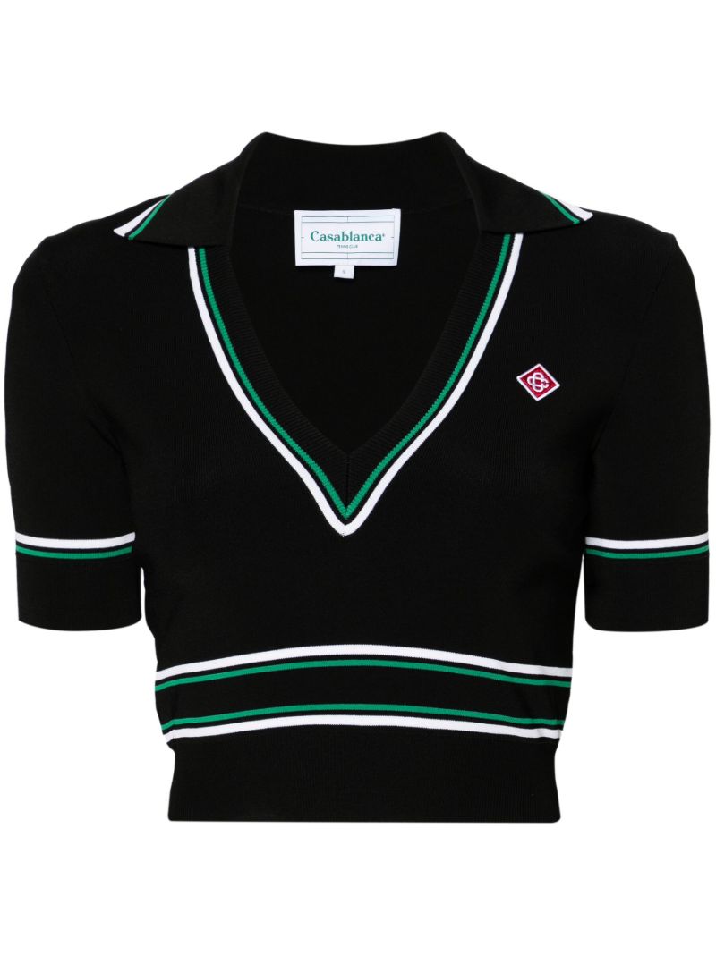 Black Knitted Cropped Short-sleeved Top