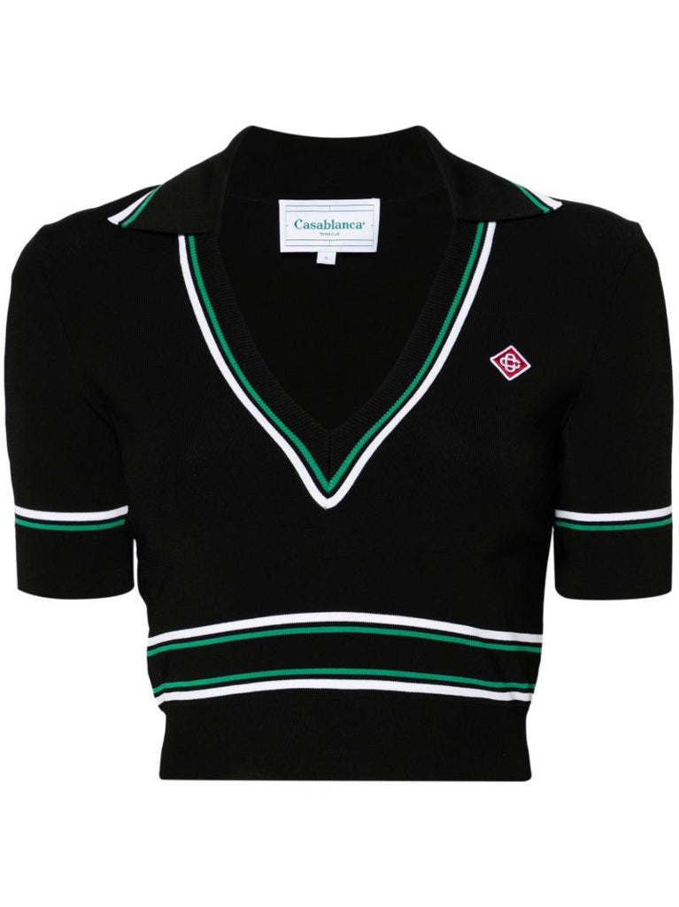 Black Knitted Cropped Short-sleeved Top