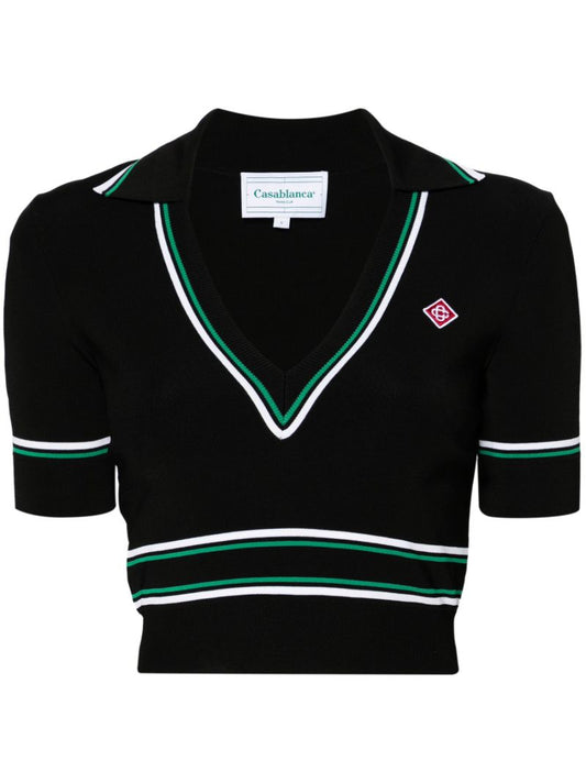 Black Knitted Cropped Short-sleeved Top