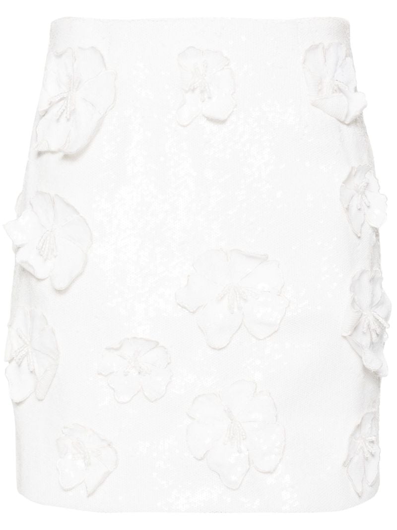 White Floral-appliquÃ_x0083_Â© Sequinned Mini Skirt