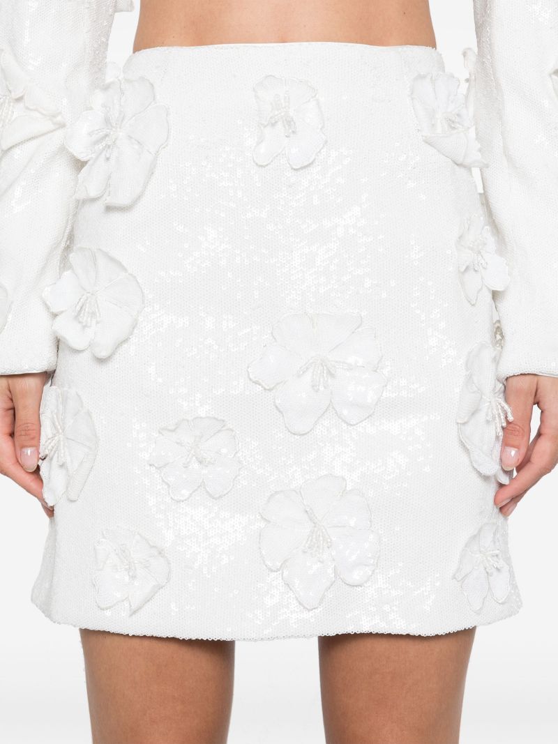 White Floral-appliquÃ_x0083_Â© Sequinned Mini Skirt