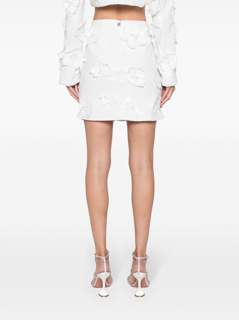White Floral-appliquÃ_x0083_Â© Sequinned Mini Skirt