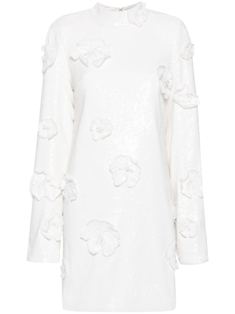 White Floral-appliquÃ_x0083_Â© Dress