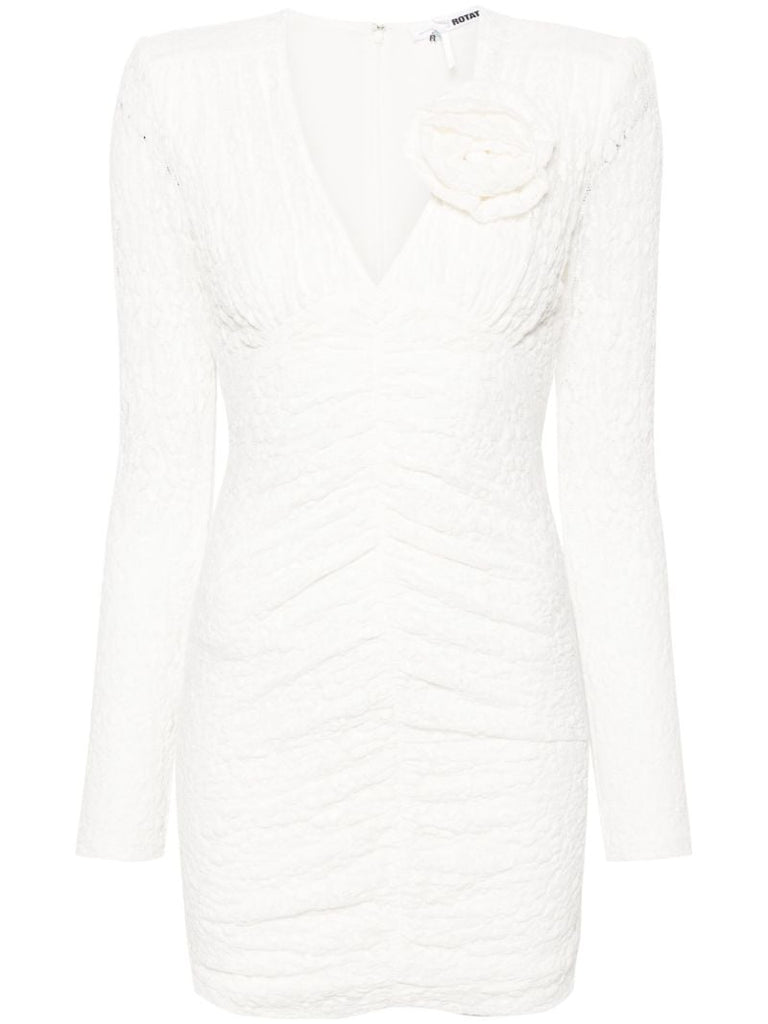 Neutral Floral-lace Ruched Mini Dress