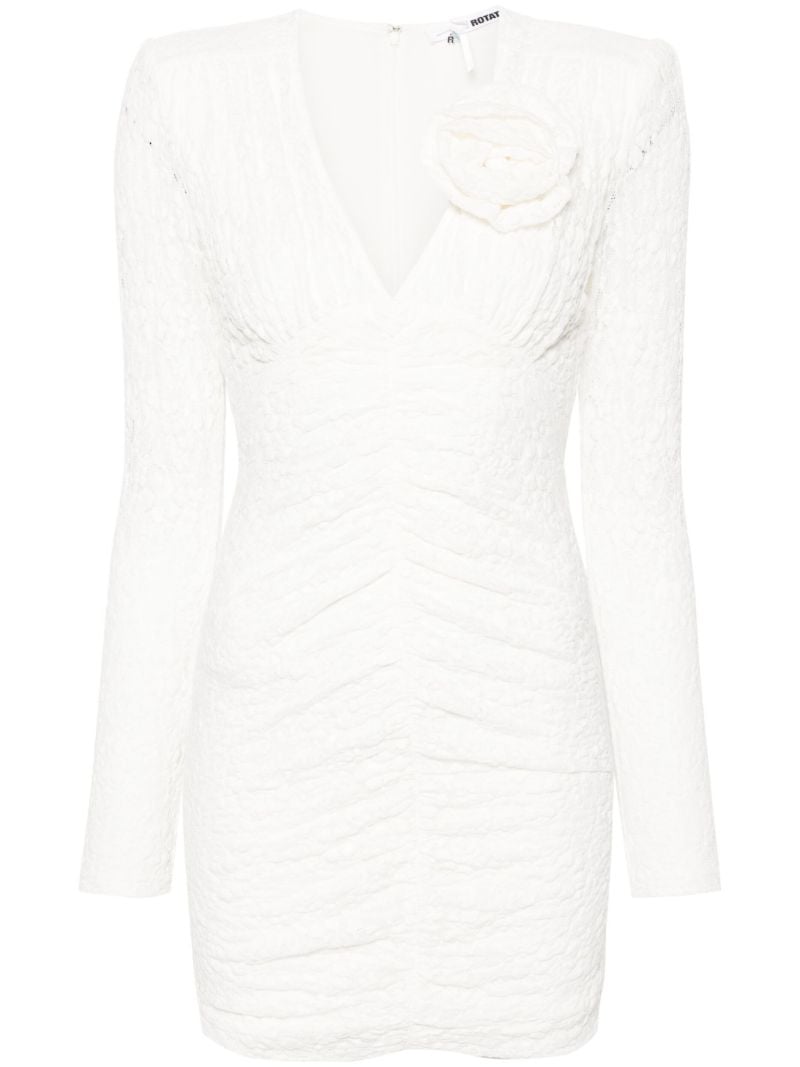Neutral Floral-lace Ruched Mini Dress