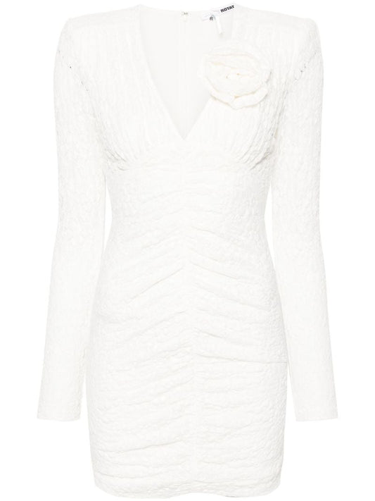 Neutral Floral-lace Ruched Mini Dress