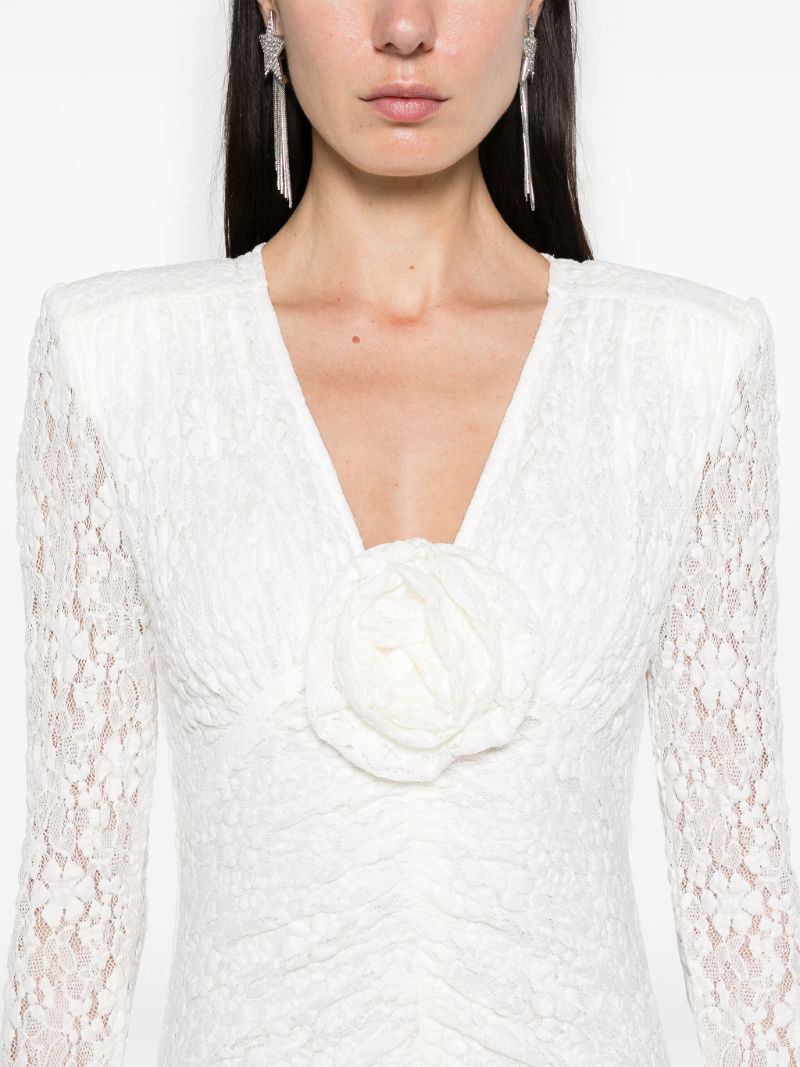 Neutral Floral-lace Ruched Mini Dress